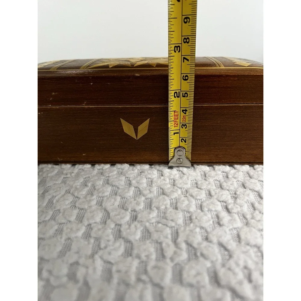 Vtg USSR Russian Inlaid Wood Jewelry Trinket Box Soviet Era MCM Boho Handmade